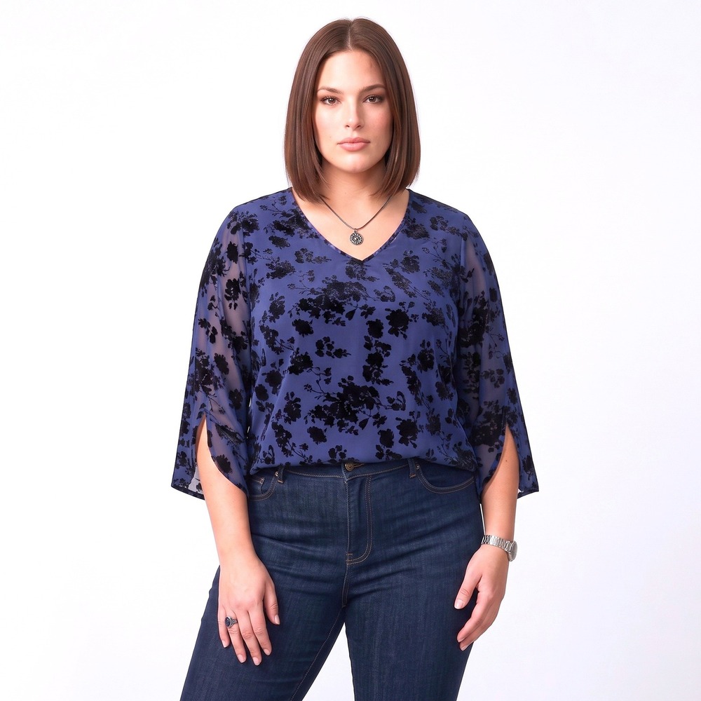BeBonne Sz 3XL Whimsigoth Top Navy Blue Black Velvet Burnout Sheer‎ Mesh Blouse